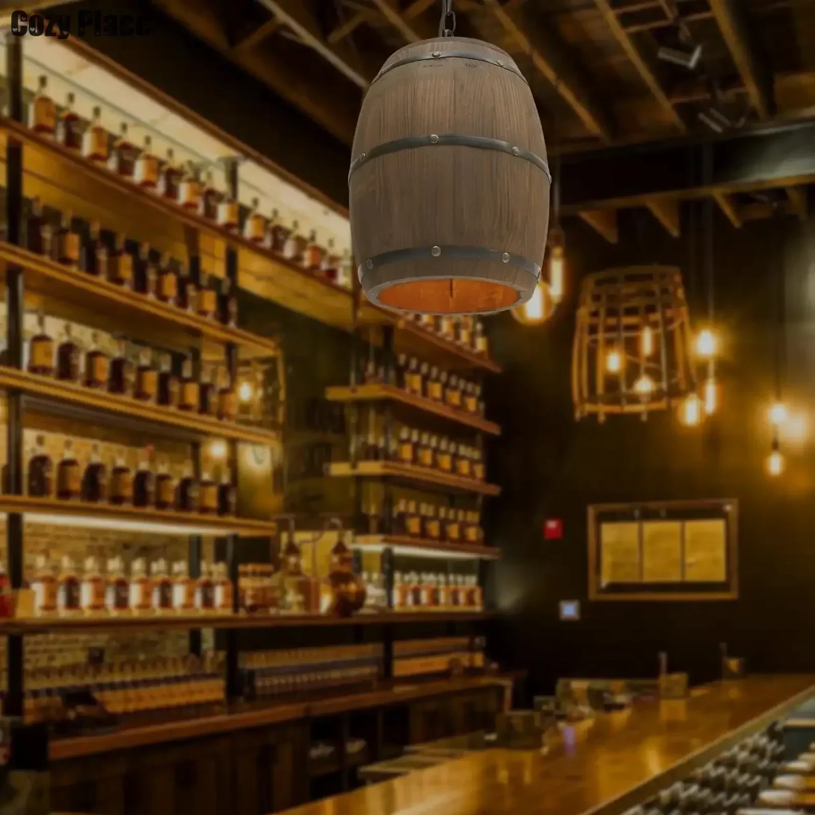 Wine & Beer Unlimited Spirits - Rustic Lamp Vintage Chandelier Wooden Pendant